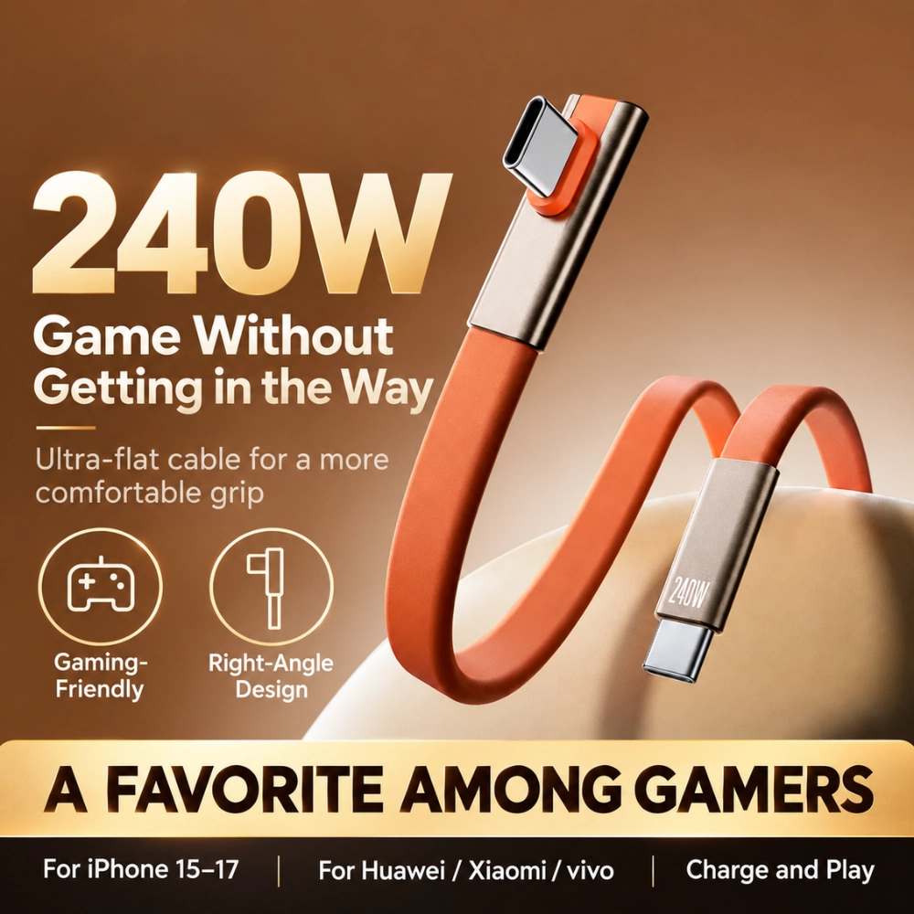 240W Soft-Touch Right-Angle USB-C Charging Cable